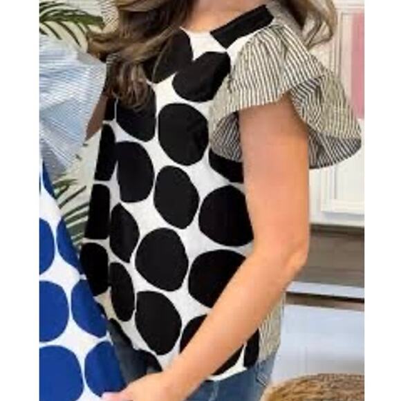 Ces Femme Tops - CES FEMME Contrast Polka Dot Blouse Top in Black Size 2X or 3X New w/o Tag